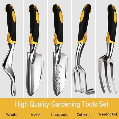 5-PIECE HIGH QUALITY GARDENING TOOL SET - ALUMINUM AND SILICONE HANDLE
